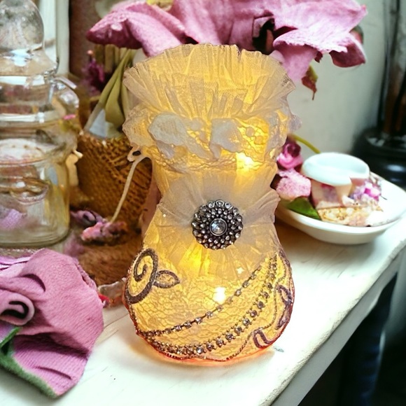 Vintage Other - Vintage Lace Rhinestone Embellished Night Ambiance Lighted Decor Vase
